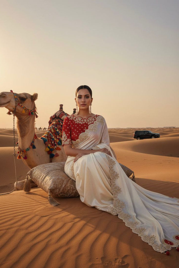 Desert Beauty Partywear Designer Satin Silk Saree