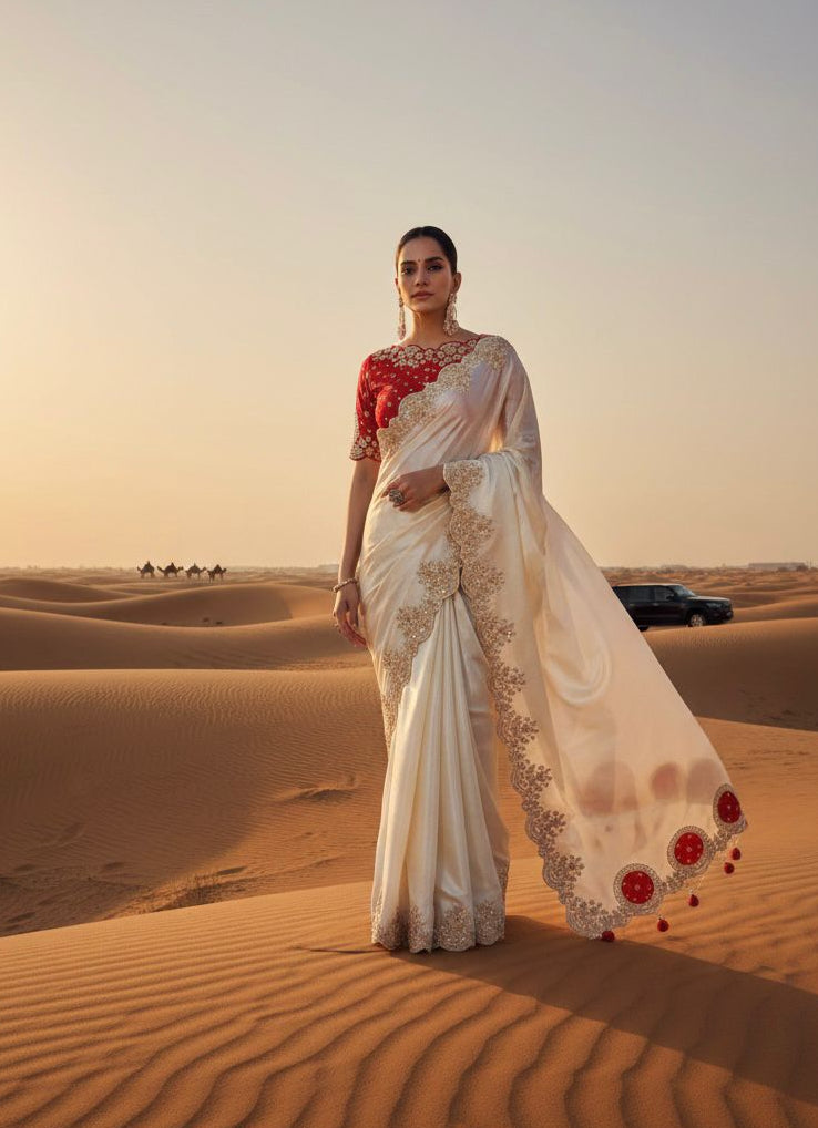 Desert Beauty Partywear Designer Satin Silk Saree