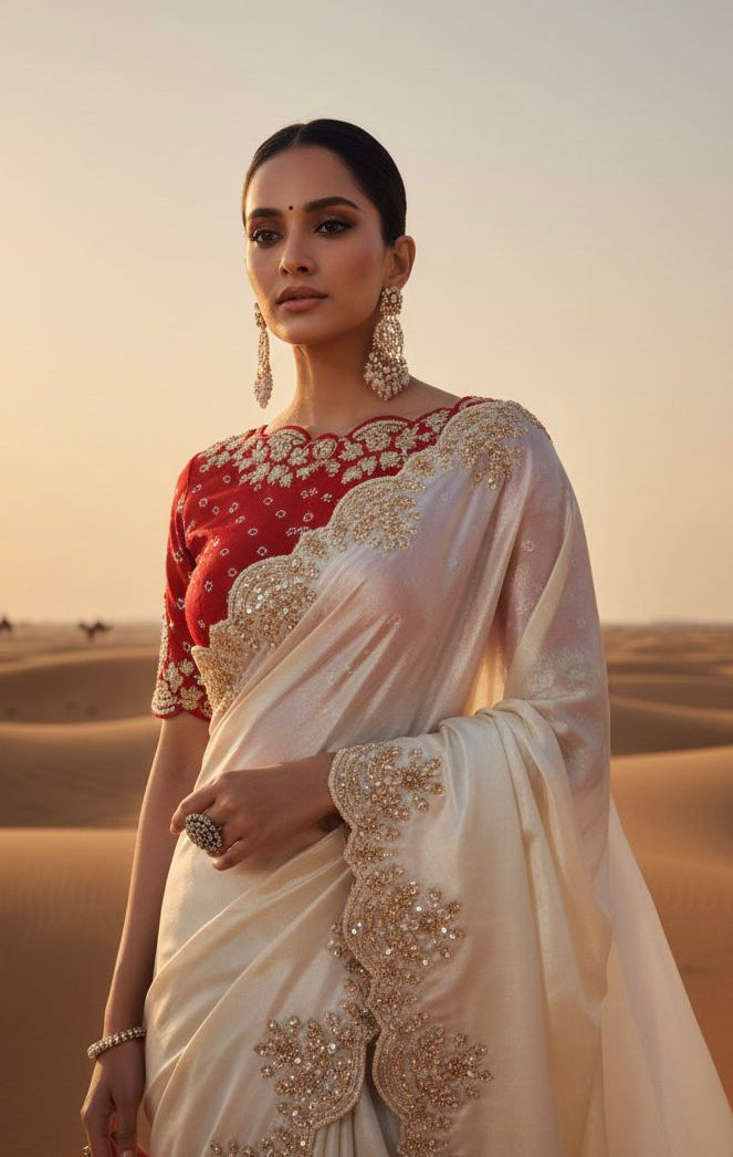 Desert Beauty Partywear Designer Satin Silk Saree