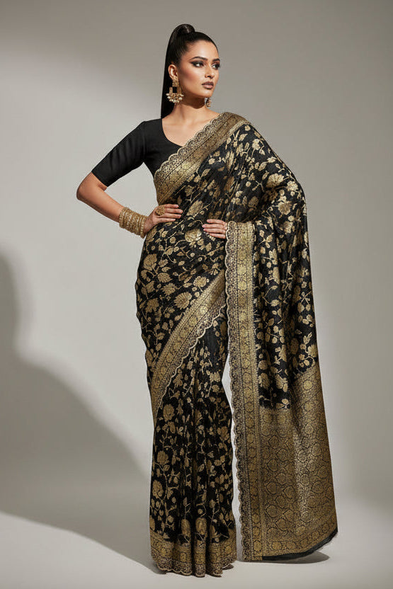 Golden Origin Designer Black Georgette Saree