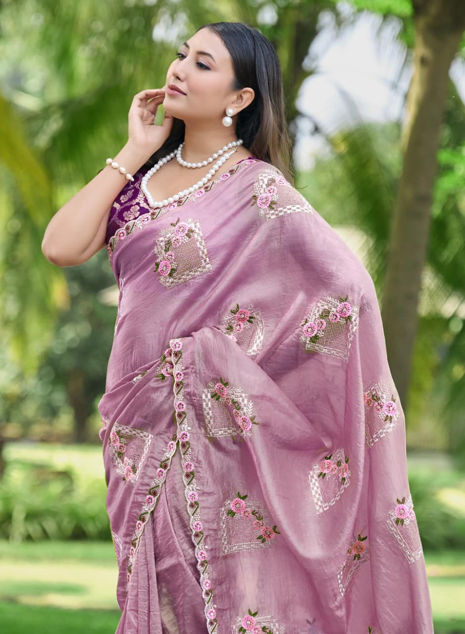 Bloom Reverence Designer Fancy Embroidery Silk Saree