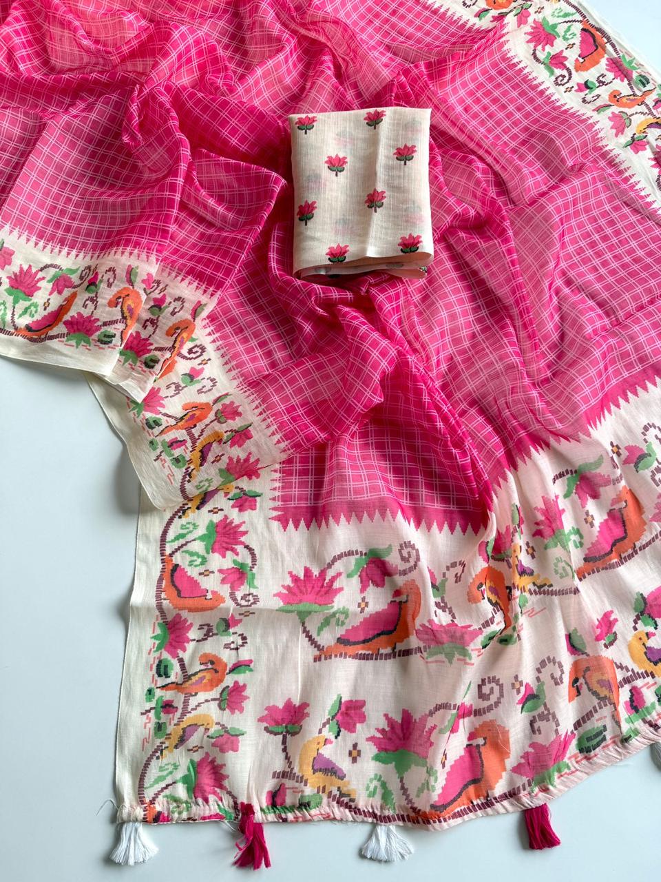 Blossom Haze Digital Print Linen Saree