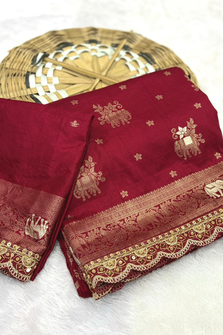 Flower and leaf Cotton dola silk Saree