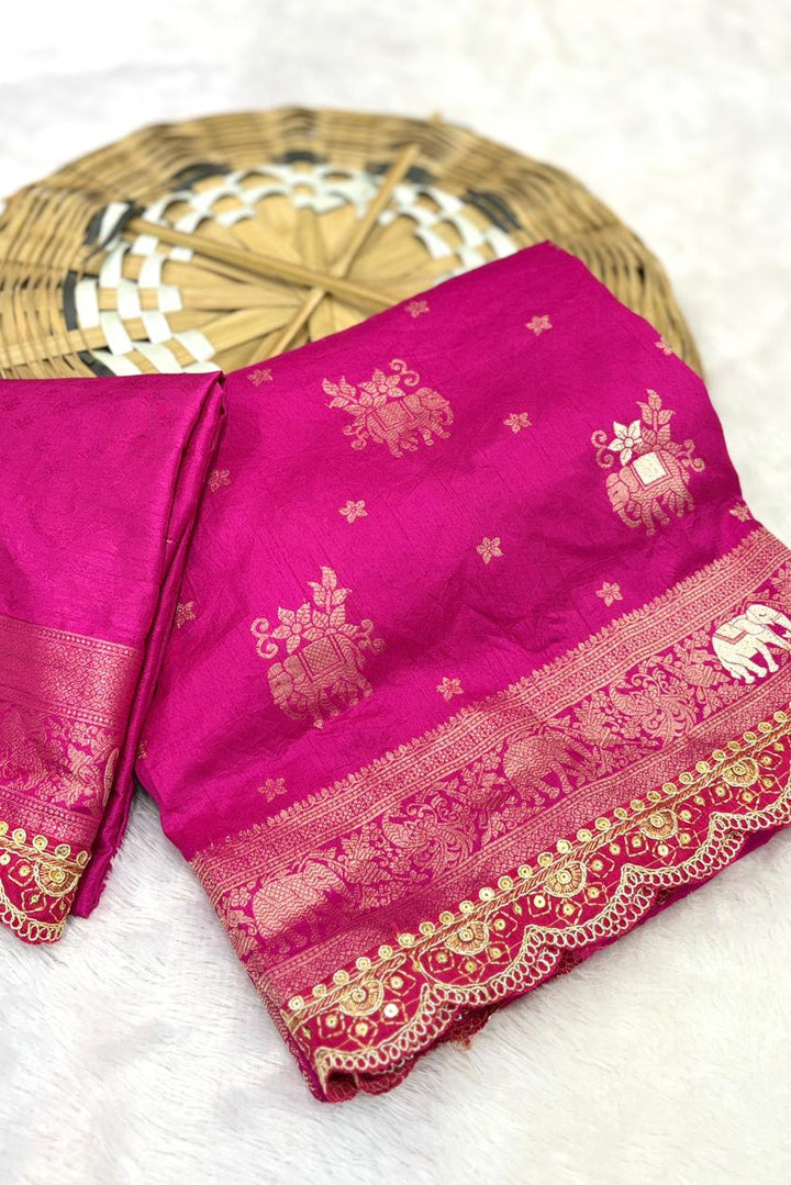 Flower and leaf Cotton dola silk Saree