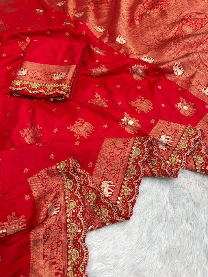 Flower and leaf Cotton dola silk Saree