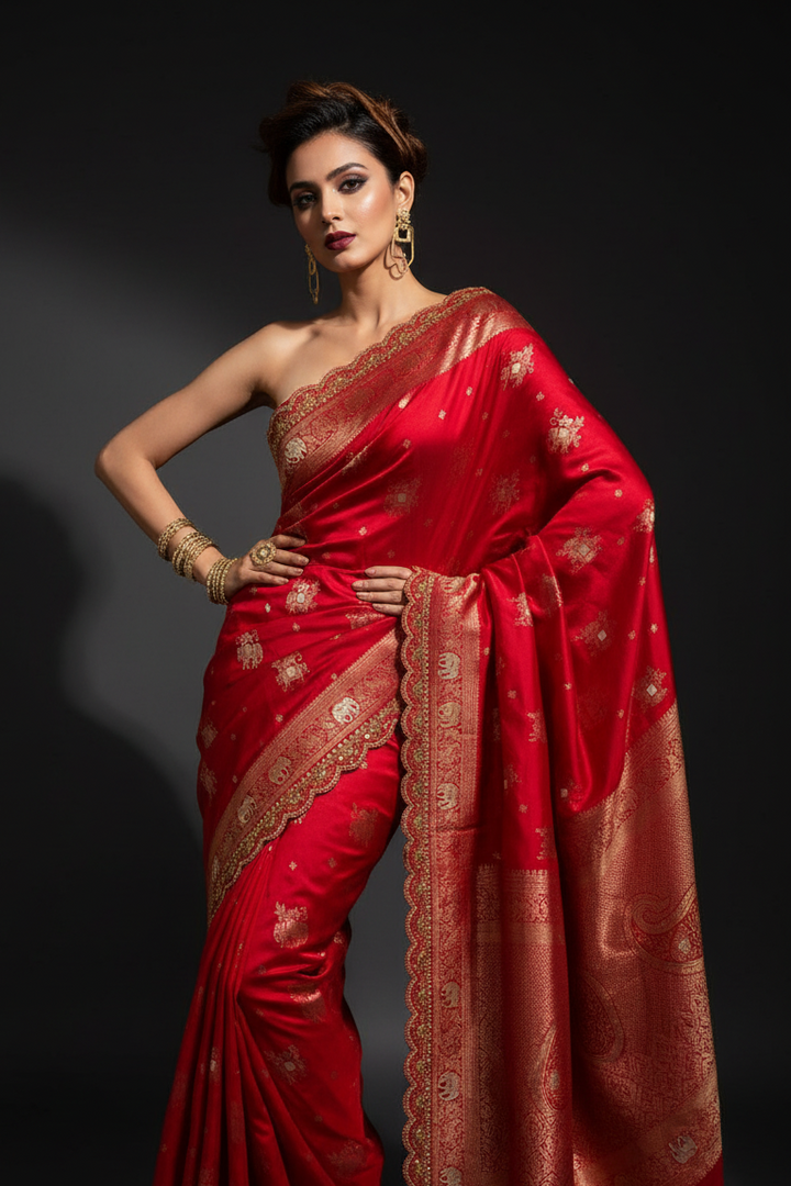 Flower and leaf Cotton dola silk Saree