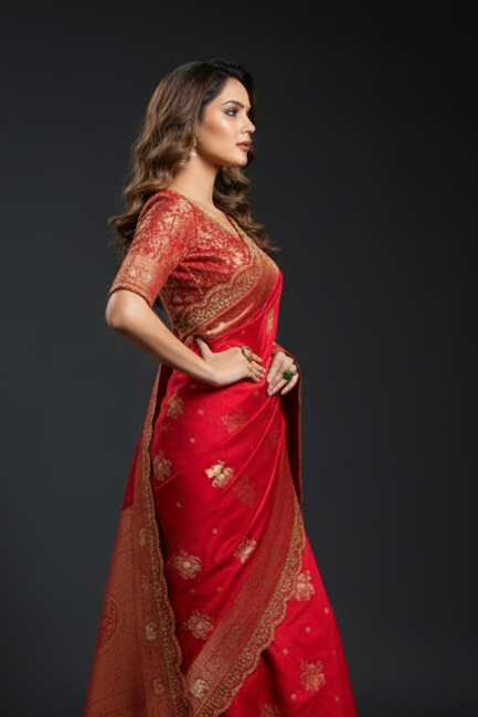 Flower and leaf Cotton dola silk Saree