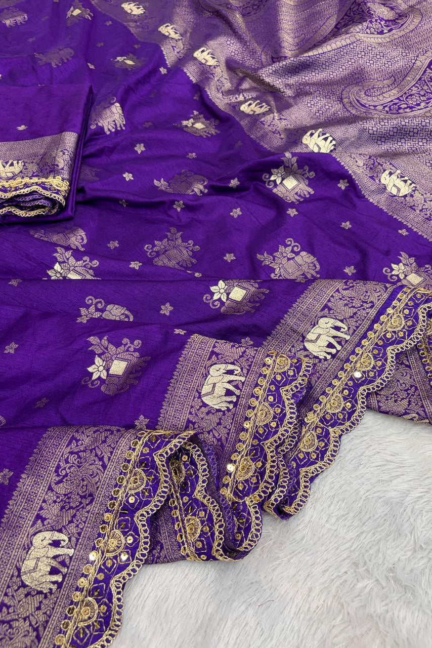 Flower and leaf Cotton dola silk Saree