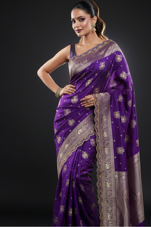 Flower and leaf Cotton dola silk Saree