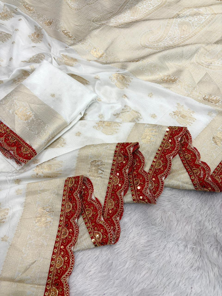 Flower and leaf Cotton dola silk Saree