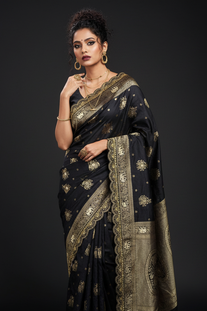 Flower and leaf Cotton dola silk Saree