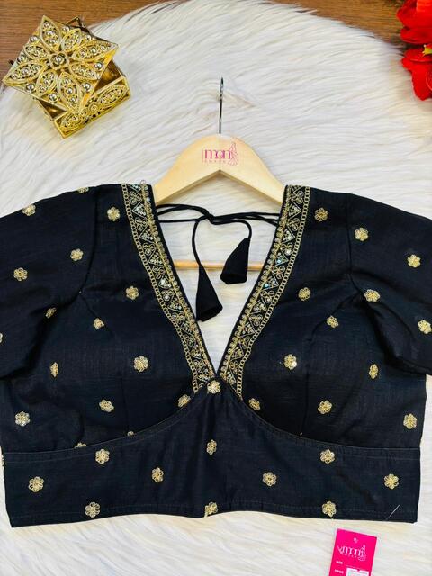 Sweet Embrace Black Color Designer Blouse(V-Neck)