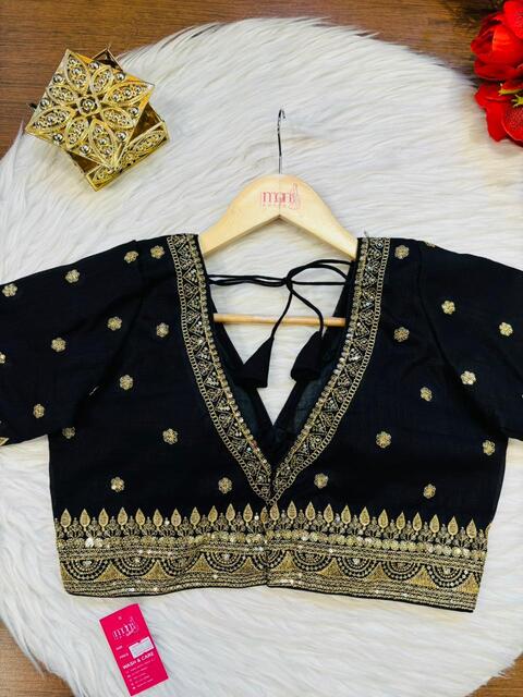 Sweet Embrace Black Color Designer Blouse(V-Neck)
