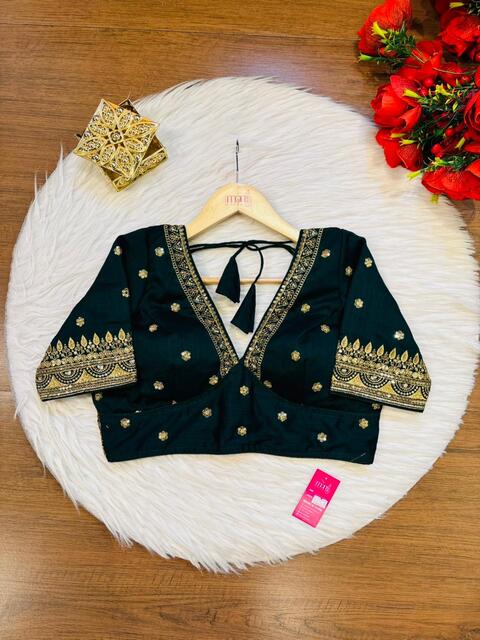 Sweet Embrace Green color Designer Blouse(V-Neck)