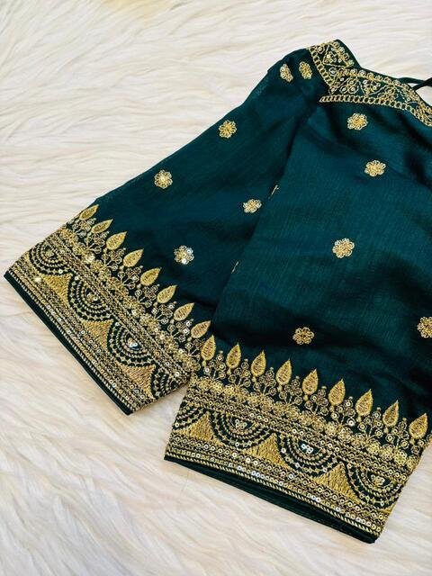 Sweet Embrace Green color Designer Blouse(V-Neck)