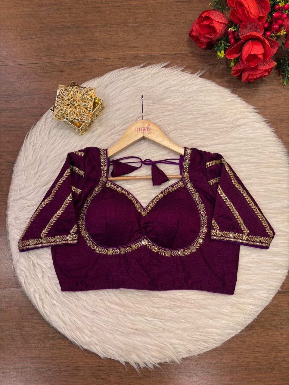Partywear Purple Vichitra Silk Blouse