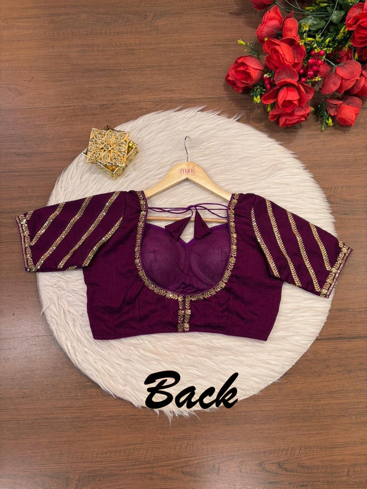 Partywear Purple Vichitra Silk Blouse