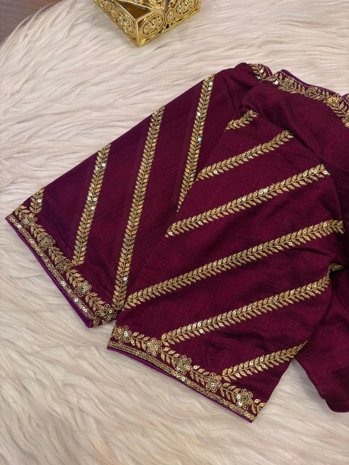 Partywear Purple Vichitra Silk Blouse