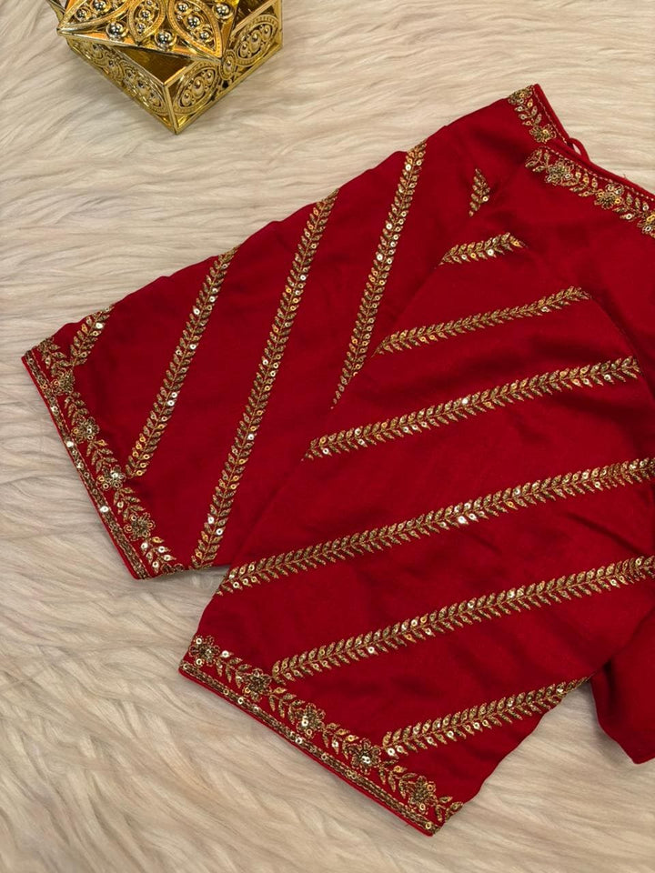 Partywear Red Vichitra Silk Blouse