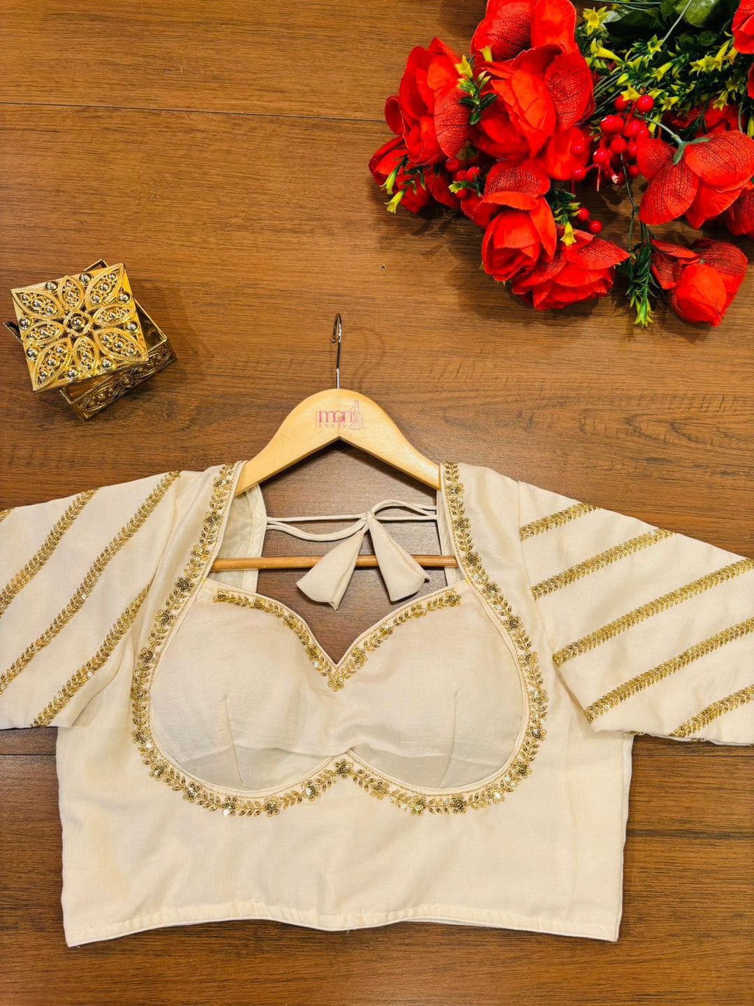 Partywear White Vichitra Silk Blouse