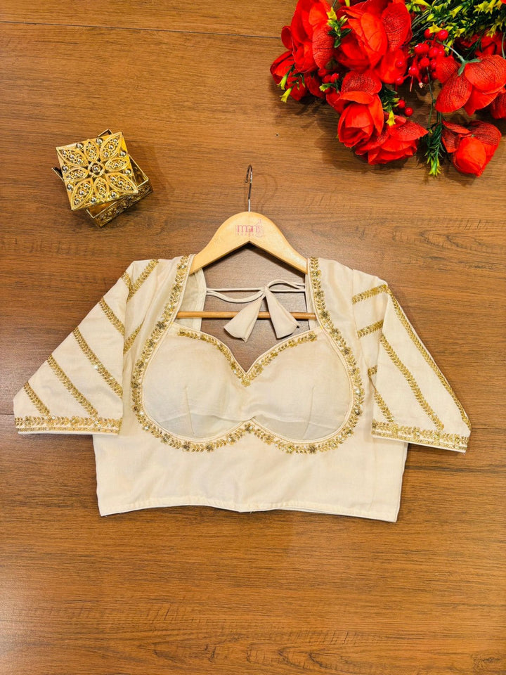 Partywear White Vichitra Silk Blouse