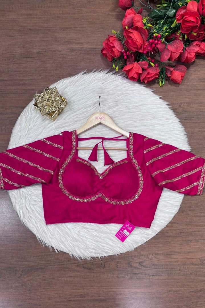Partywear Pink Vichitra Silk Blouse