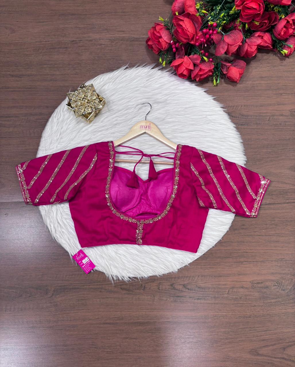 Partywear Pink Vichitra Silk Blouse