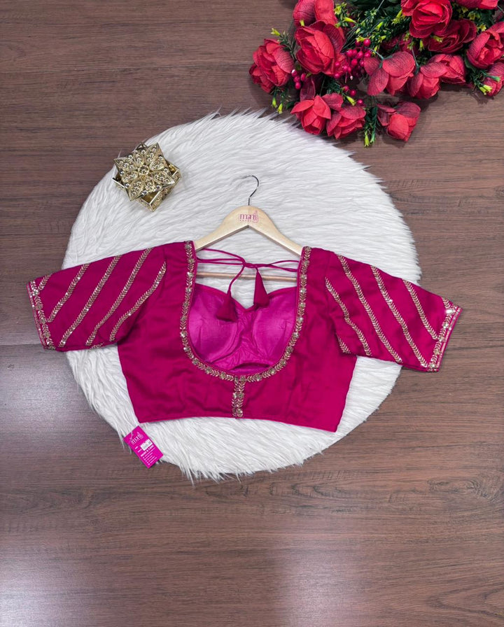 Partywear Pink Vichitra Silk Blouse