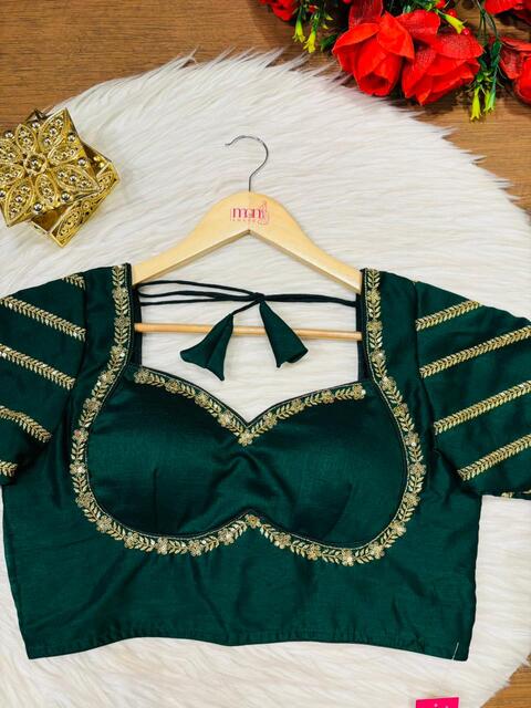Partywear Green Vichitra Silk Blouse