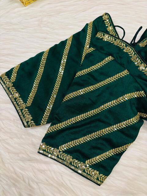 Partywear Green Vichitra Silk Blouse