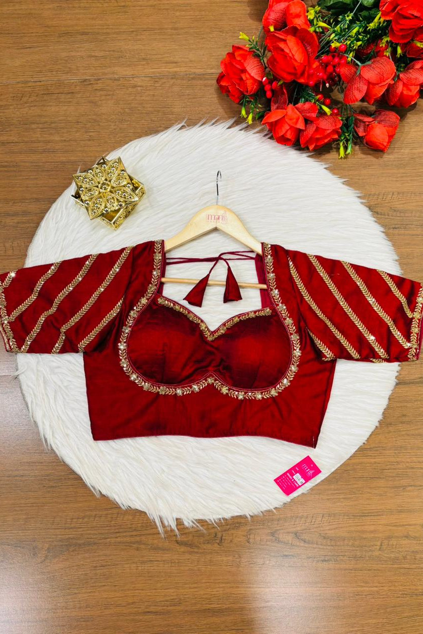 Partywear Maroon Vichitra Silk Blouse