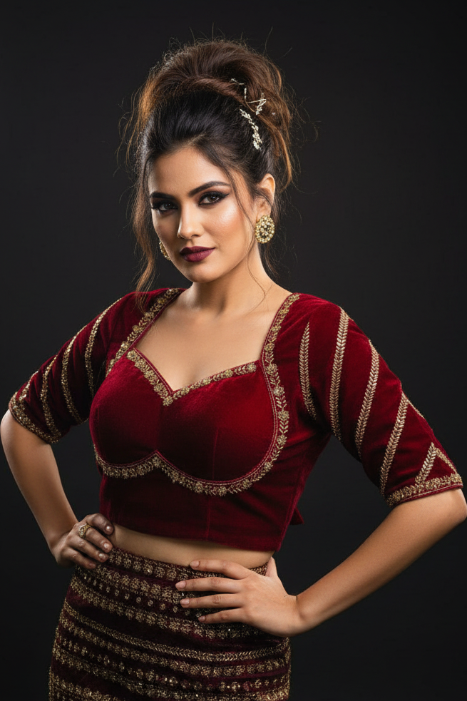 Partywear Maroon Vichitra Silk Blouse