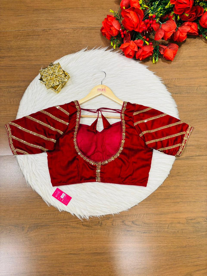 Partywear Maroon Vichitra Silk Blouse