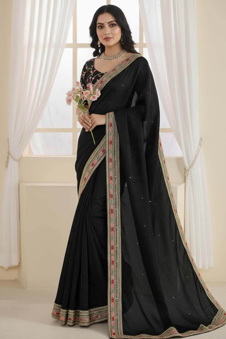 Black Secret Partywear Embroidery Saree
