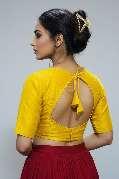 Yellow Masaba Style Vichitra Silk Blouse