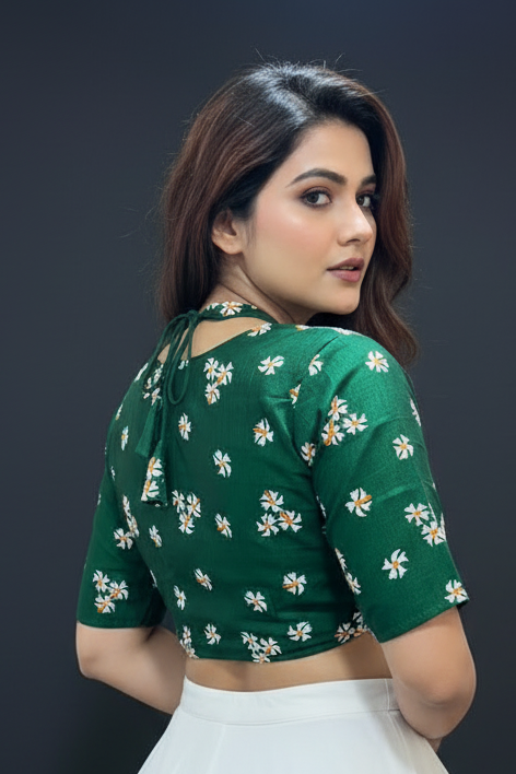 Green Shiuli Masaba Style Vichitra Silk Blouse