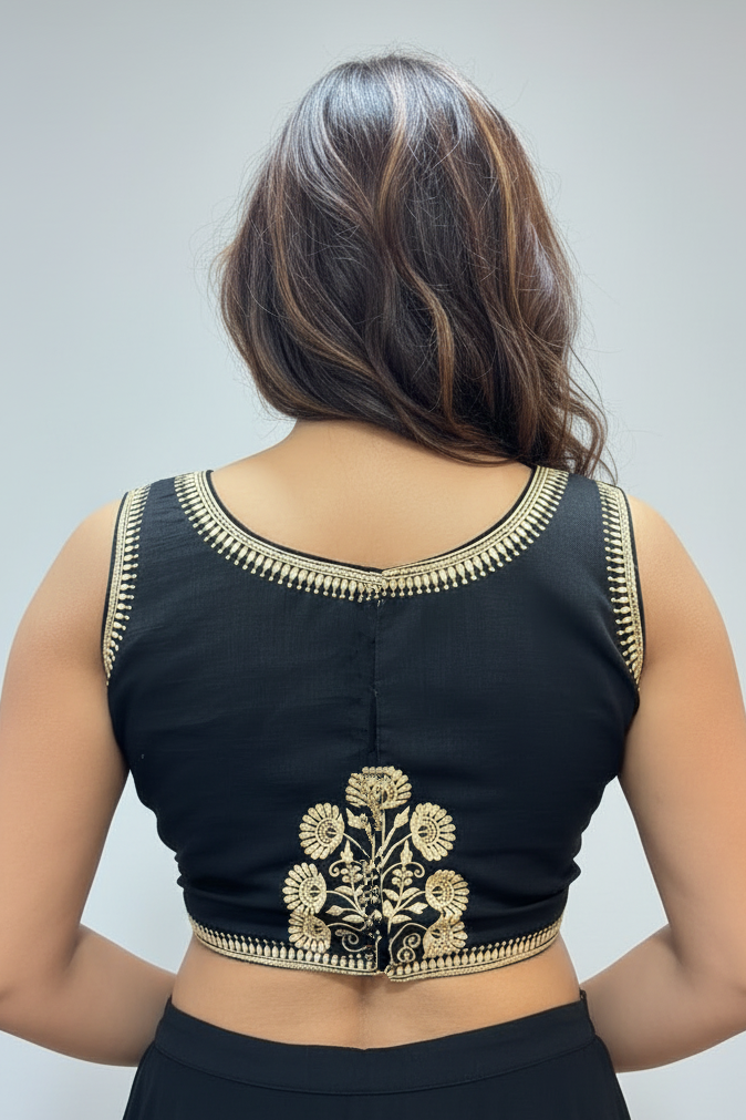 Black Vichitra Silk Blouse