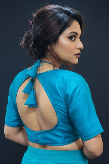 Sky Blue Masaba Style Vichitra Silk Blouse