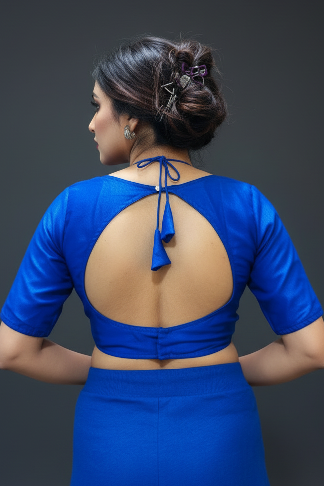 Blue Masaba Style Vichitra Silk Blouse