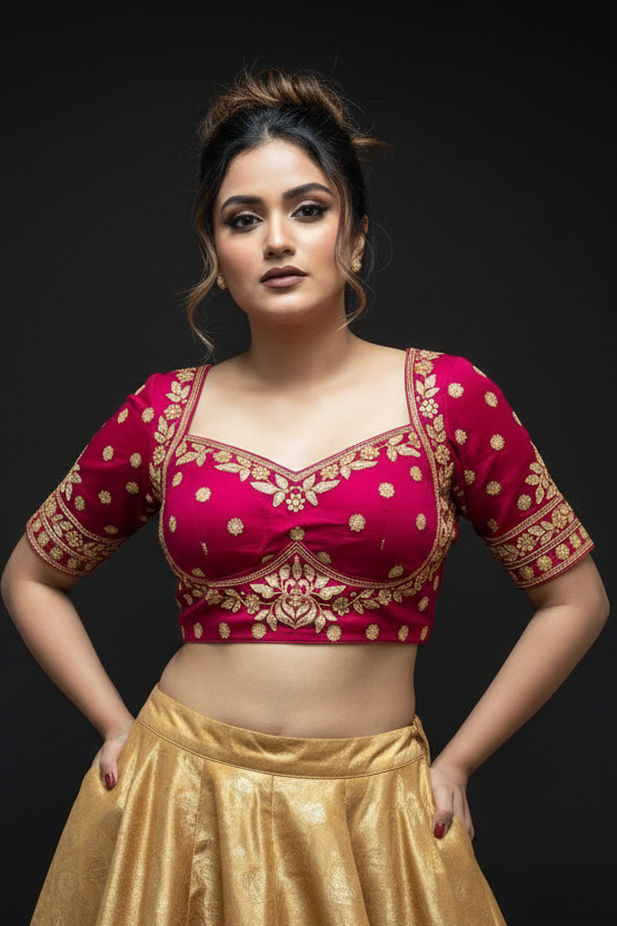 Divine Shine Vichitra Silk Blouse (Pink)