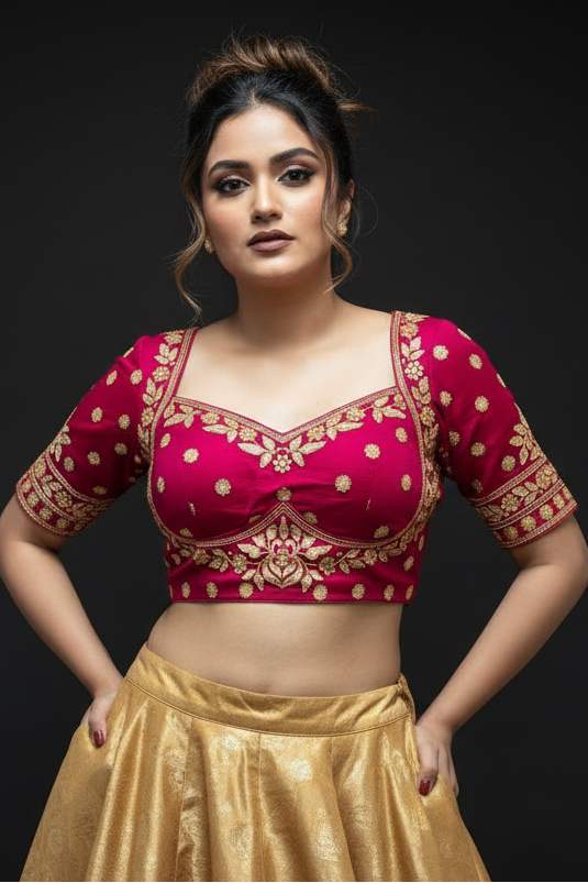 Divine Shine Vichitra Silk Blouse (Pink)