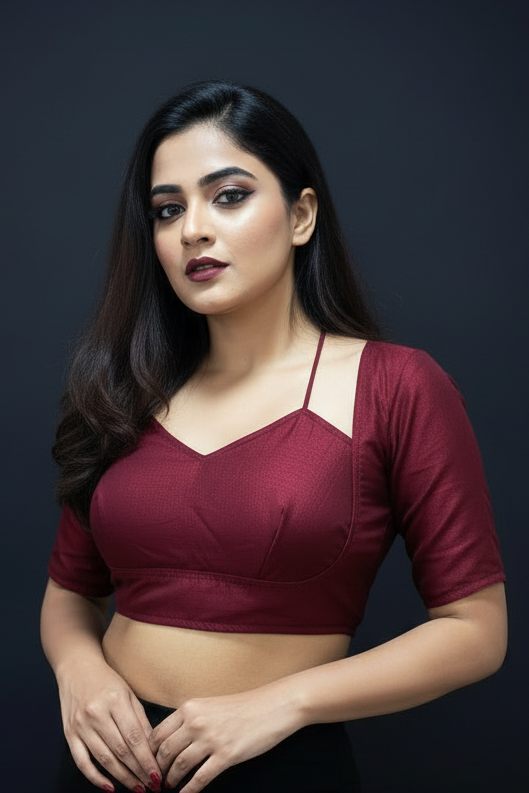 Wine Masaba Style Vichitra Silk Blouse