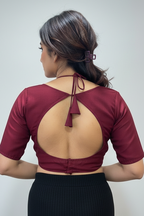 Wine Masaba Style Vichitra Silk Blouse