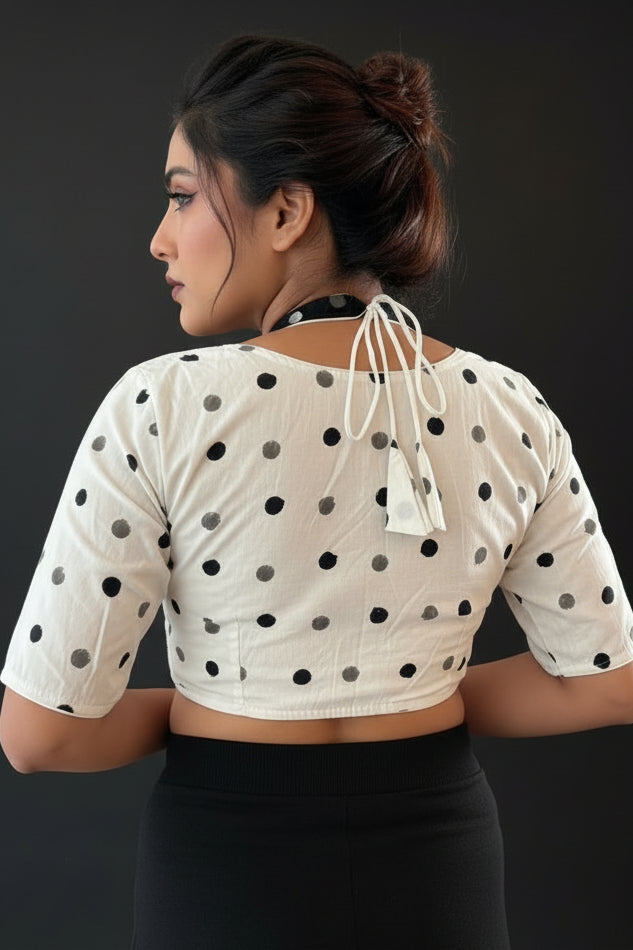 White & Black Dabu Masaba Cotton Blouse [Shade 2]