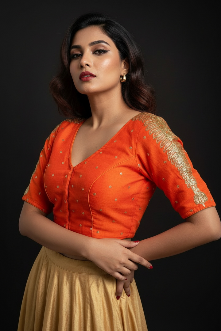 Orange Royale Vichitra Silk Blouse