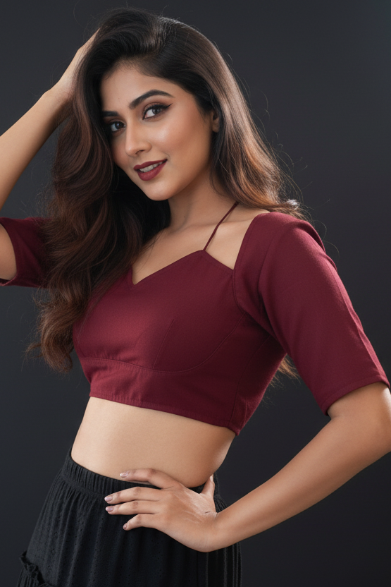 Maroon Masaba Style Vichitra Silk Blouse