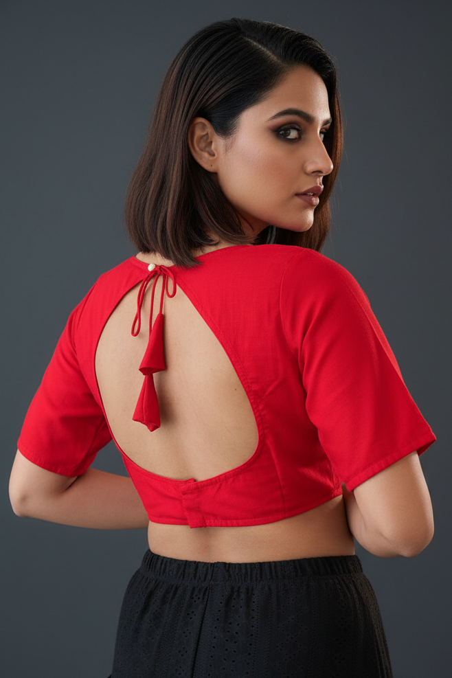 Red Masaba Style Vichitra Silk Blouse