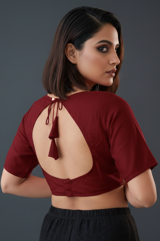 Maroon Masaba Style Vichitra Silk Blouse