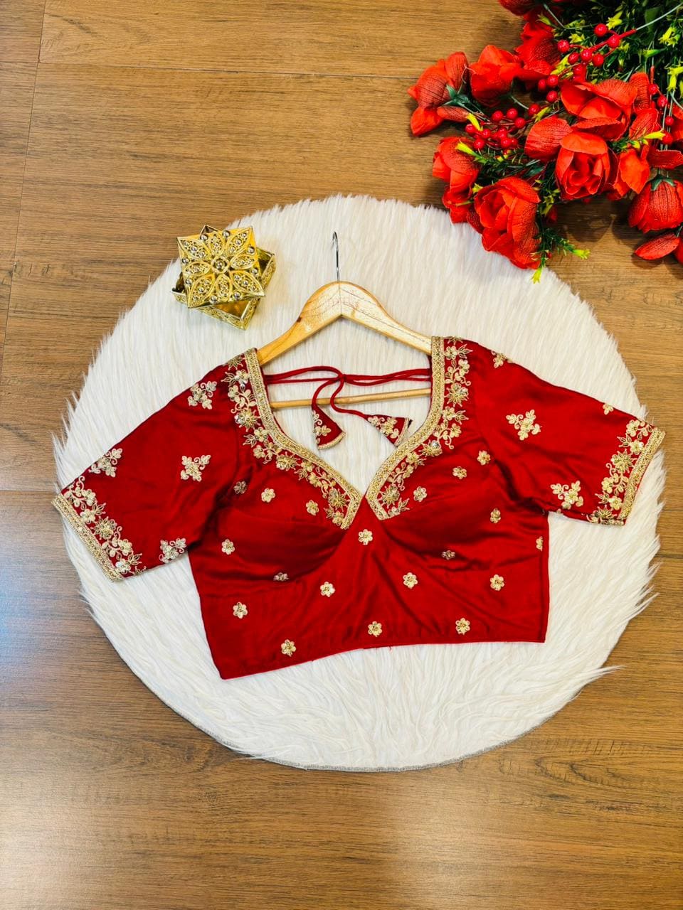Red Clash Designer Vichitra Silk Blouse