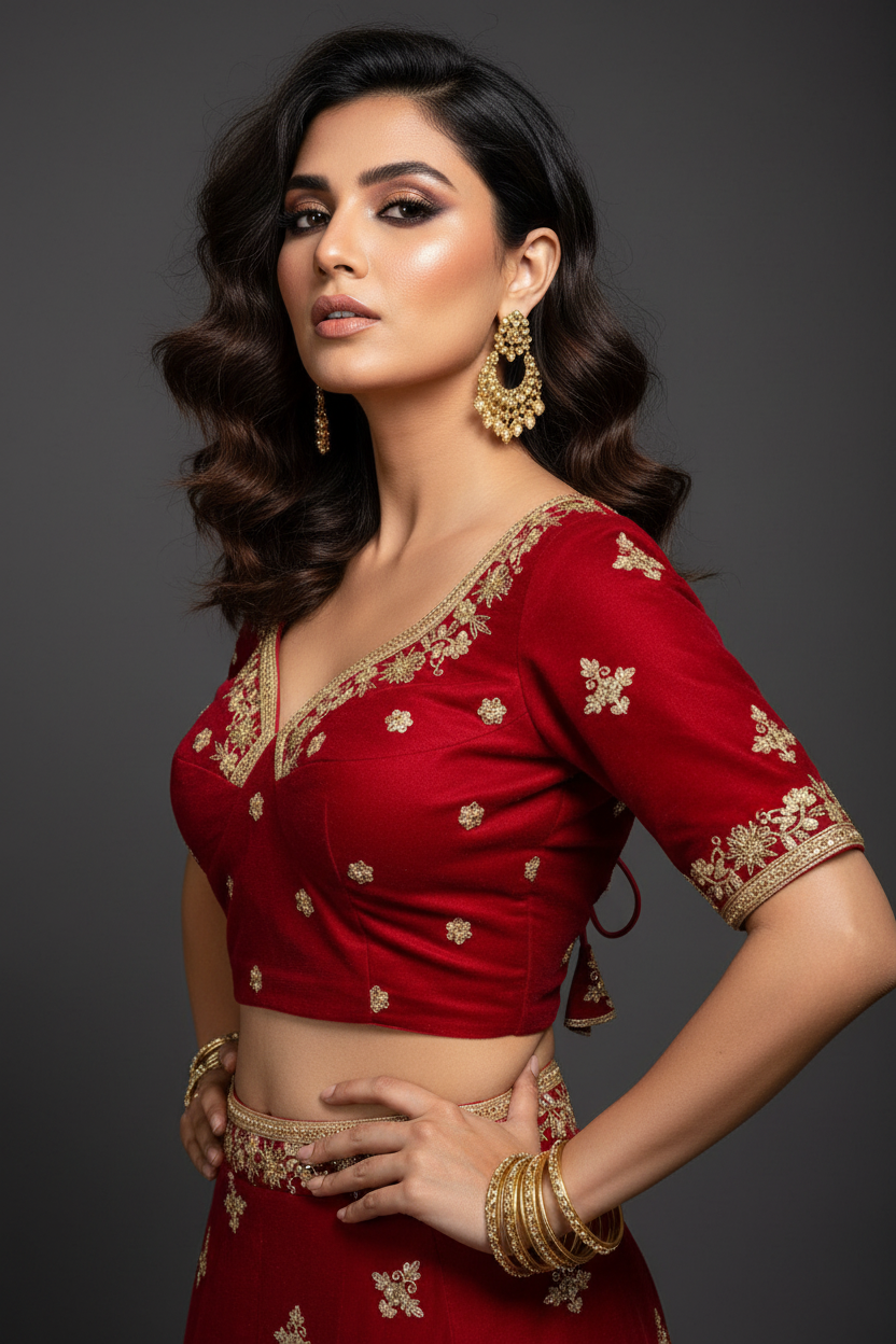 Red Clash Designer Vichitra Silk Blouse